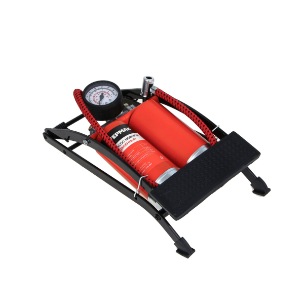 ЕРМАК Насос ножной, сдвоенный, манометр, 2x55x120мм, красный, Дабл