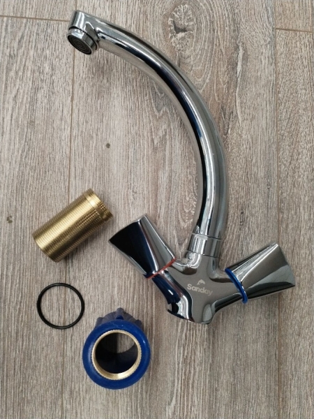 Смеситель для кухни маховик высокий излив латунь 451005 SANDAY