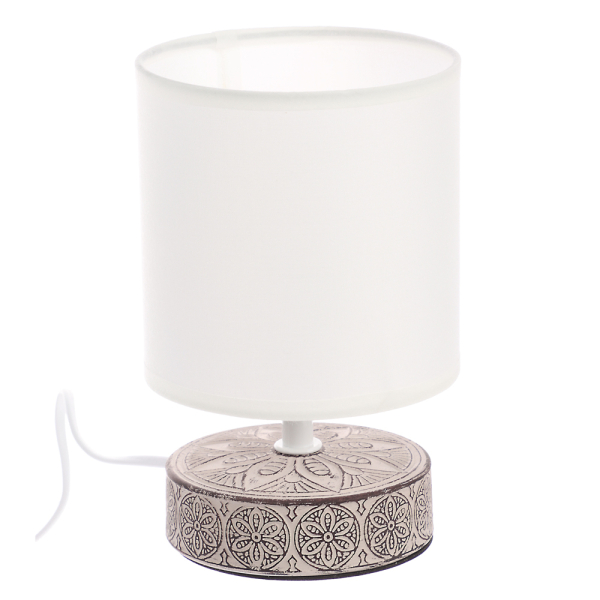 BYСветильникпереноснойнастольныйПерей, 40Вт, 20,5 см, E14, 230В, керамика,текстиль,белый/бежевый