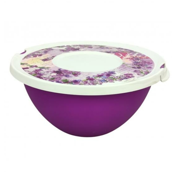 Миска пластиковая 2 л с крышкой Лаванда Полимербыт