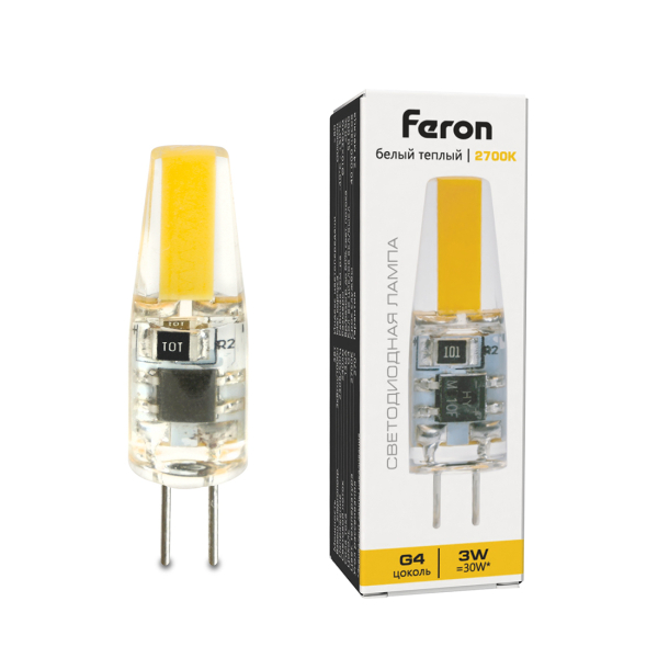 Лампа св/д G4 3Вт 2700K 220В COB Feron