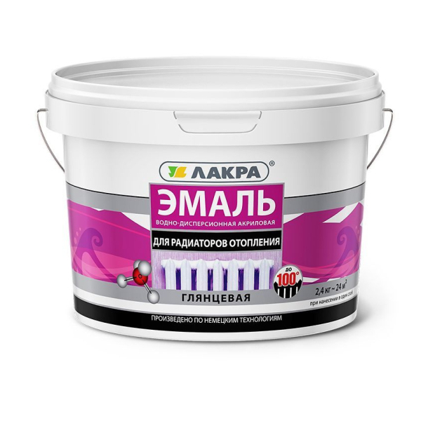 Эмаль акриловая для радиаторов белая глянцевая 2,4кг Лакра