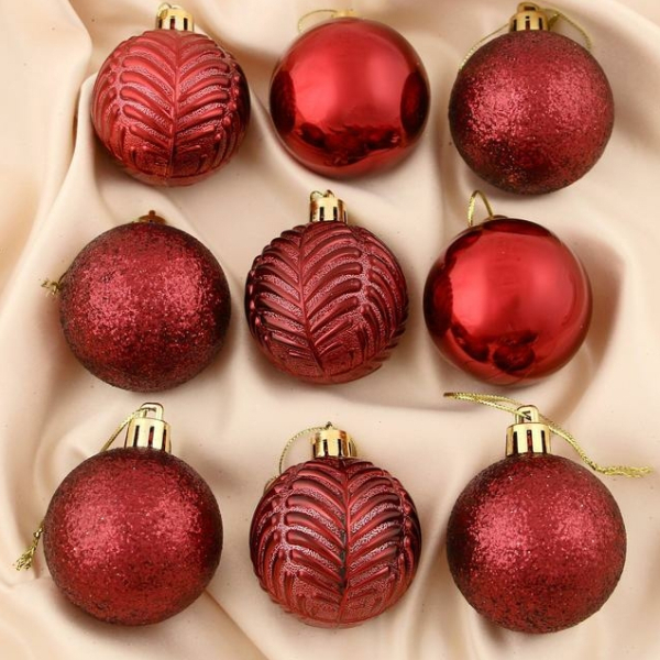 Набор шаров d-5см 9шт бордовый Новогодние ветви