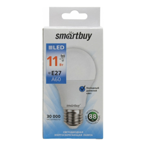 Лампа св/д А60 11Вт 6000К Е27 Smartbuy