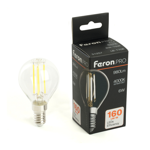 Лампа св/д G45  6Вт 4000К Е14 филамент Feron.PRO