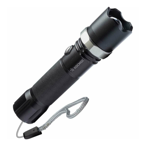 фонарь ручной 3W 1св/д ,90lm,линза,zoom,115м,алюм.з/уUSB,IP53 BL .акк.3,7V1,2Ah Космос