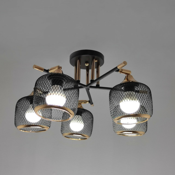 Спот 5*60Вт Е27 60*23 см 20м2 плафон металл черный золото Baizheng