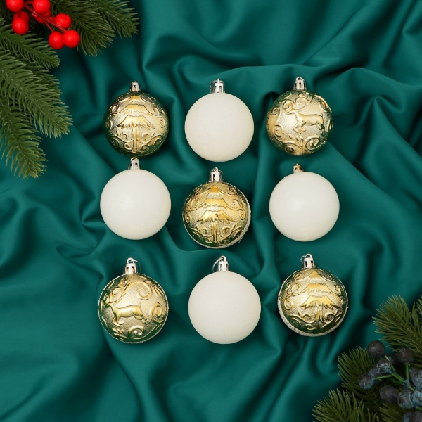 Набор пластиковых шаров d-5,5см 9шт бело-золотой Виорика