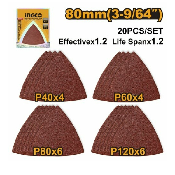 Набор шлифлистов к реноватору )P40x4шт, P60x4шт, P80x6шт, P120x6шт) INGCO AKTS080202