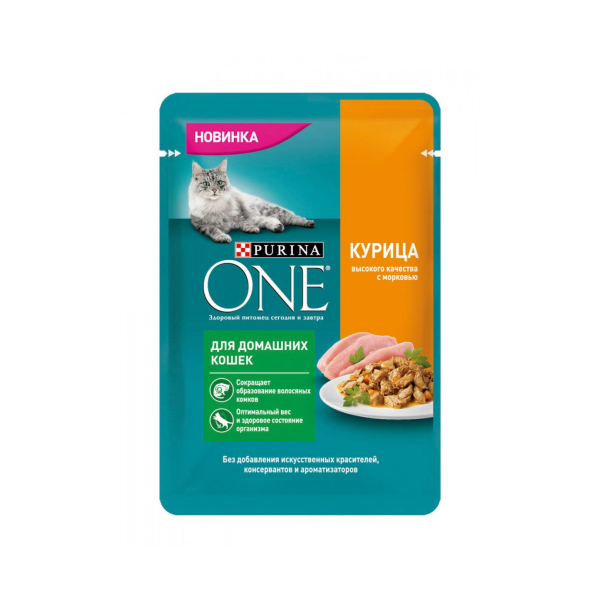 Корм Purina One для домашних кошек с курицей и морковью 75гр