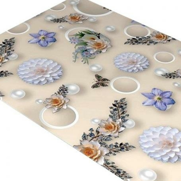 Клеенка силиконовая 0,6*20 м 0,6 мм цветы жемчуг на бежевом GQ8577-60CM Baizheng