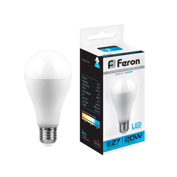 Лампа св/д A65 20Вт 6400К Е27 Feron