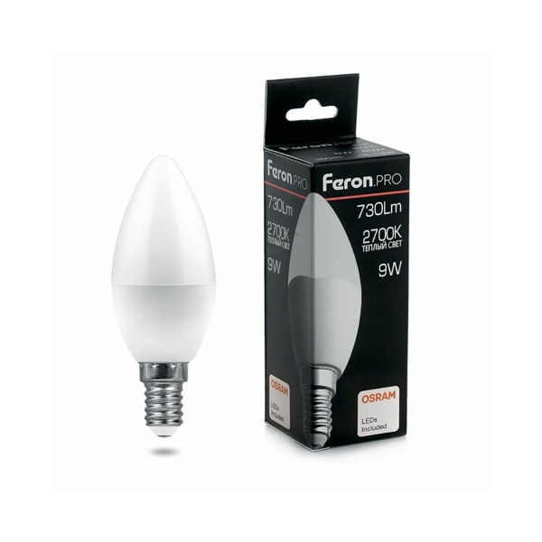 Лампа св/д C37  9Вт 2700K E14 Feron.PRO