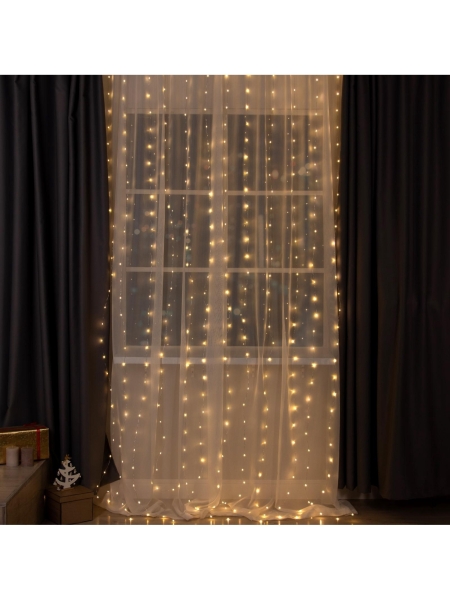 Гирлянда «Занавес» 2×3 м роса, IP20, серебристая нить, 450 LED, свечение тёплое белое, 8 режимов, 220 В