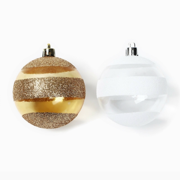 Набор пластиковых шаров d-7см 2шт бело-золотой