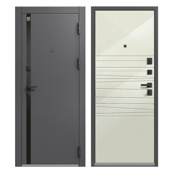 Дверь LUX-5 Антрацит муар/софт графит - светлый мрамор (глянец) 860*2050 L Центурион Дефект