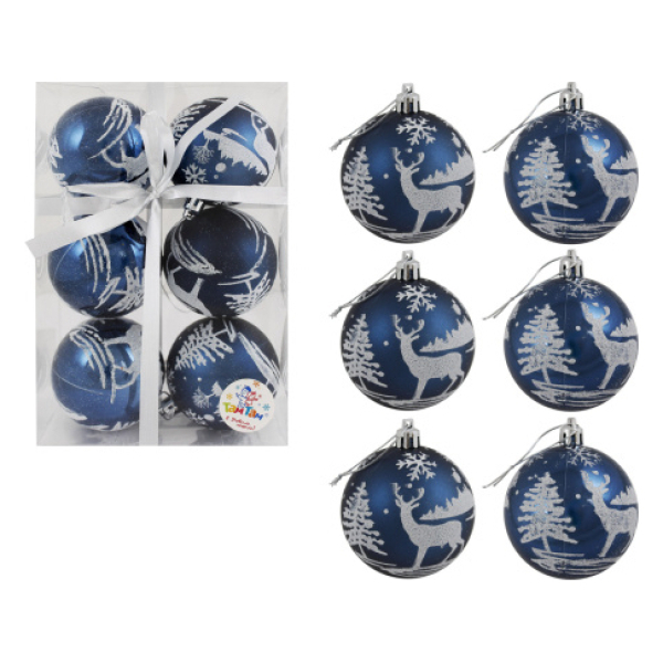 Украшение Елочное "Шары Олень в лесу" 6шт. d-7см.темно-синий