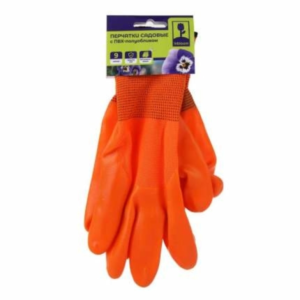 INBLOOM Перчатки садовые с ПВХ полуобливом, полиэстер, р.9, 25см, 75г