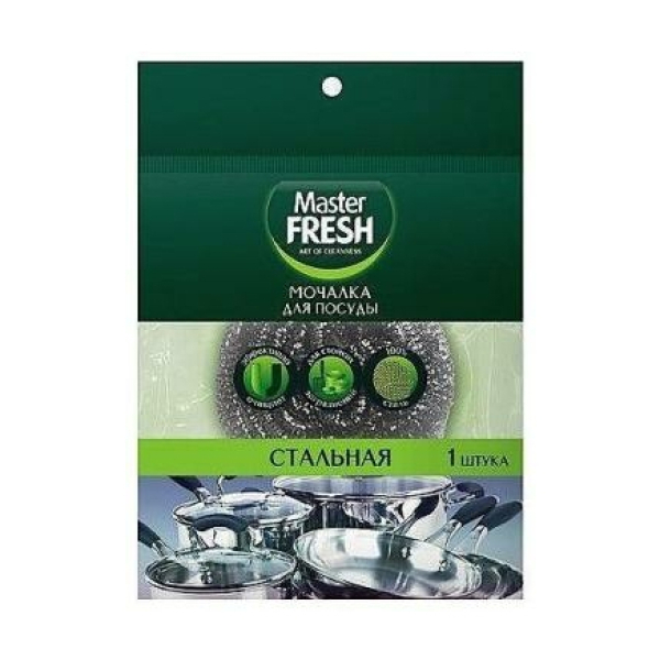 Губка для мытья посуды 1шт спираль металлическая Master Fresh