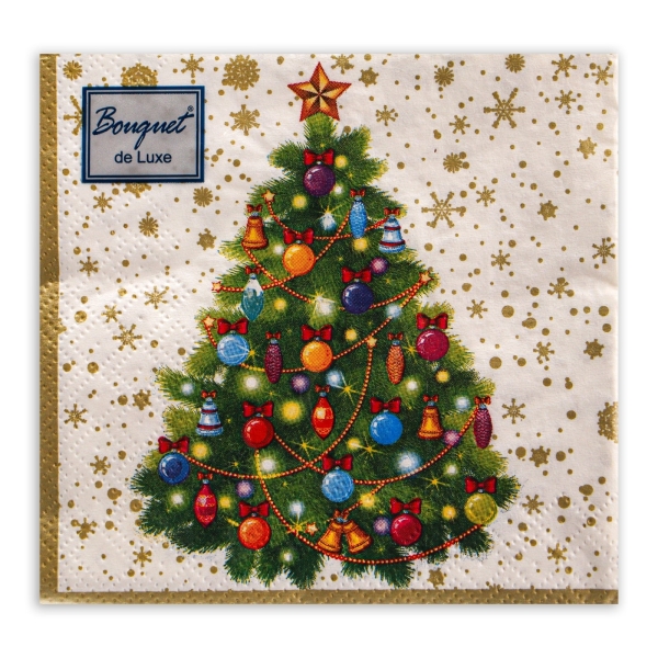 Салфетки бумажные Art Bouquet «Новогодняя ель на белом», 3 слоя, 24×24 см, 25 шт.