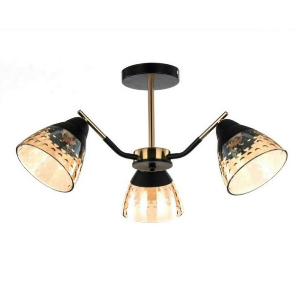 Люстра 3*60Вт Е27 плафон стекло черный-золотом 57*28 см 12м2 Baizheng