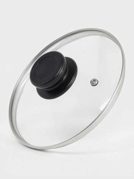 Крышка стеклянная для сковороды и кастрюли «Доляна», d=22 см, нержавеющий обод, пластиковая ручка