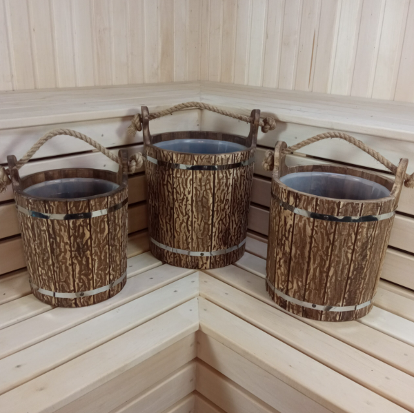 Ведро бондарное 9л вставка пластик искусственно состаренное