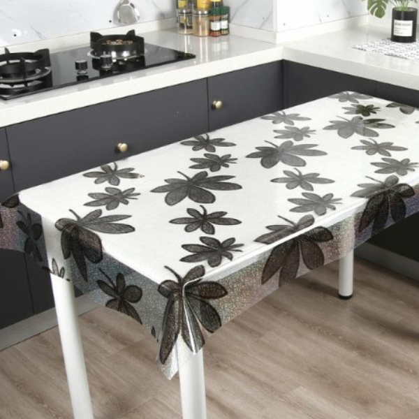 Клеенка силиконовая 1,0*20м черные цветочки 0,6мм Baizheng