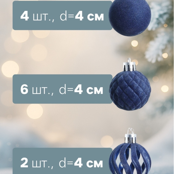 Набор пластиковых шаров d-4см 12шт синий Бархат время карновала