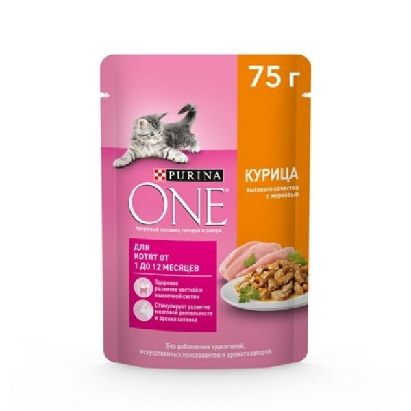 Корм Purina One для котят с курицей и морковью 75гр