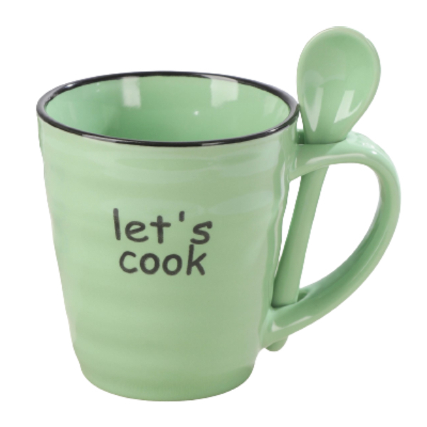 Кружка керамическая с ложкой Доляна «Ноель», 280 мл, цвет зелёный
