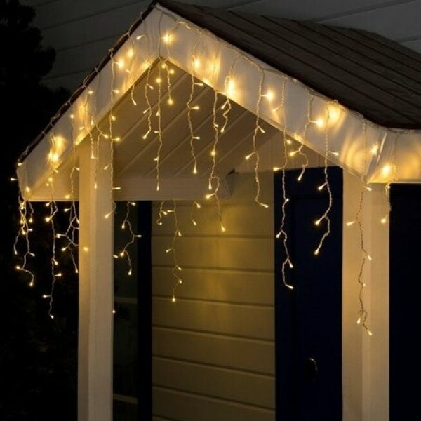 Гирлянда «Бахрома» 3 × 0.6 м, IP44, УМС, белая нить, 160 LED, свечение жёлтое, мерцание белым, 220 В
