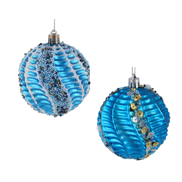 СНОУ БУМ Шар формовой с декором из бисера и пайеток, пластик, 8 см, 2 дизайна