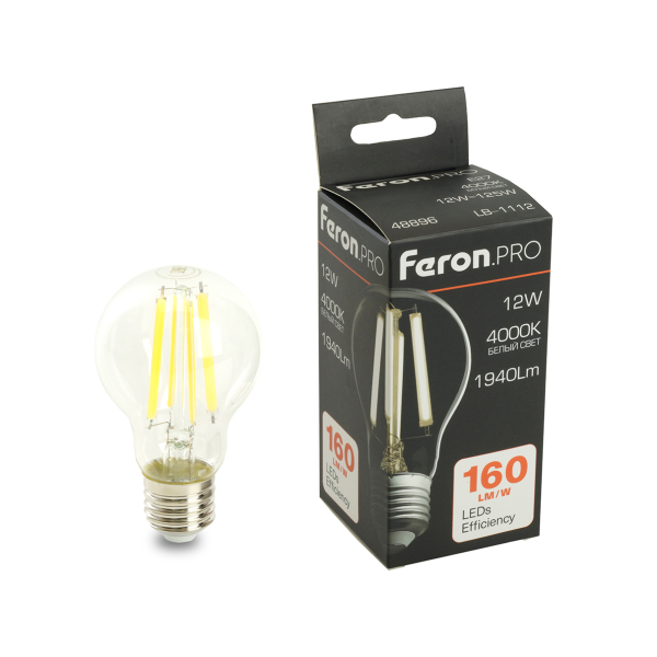 Лампа св/д A60 12Вт 4000К E27 филамент Feron.PRO