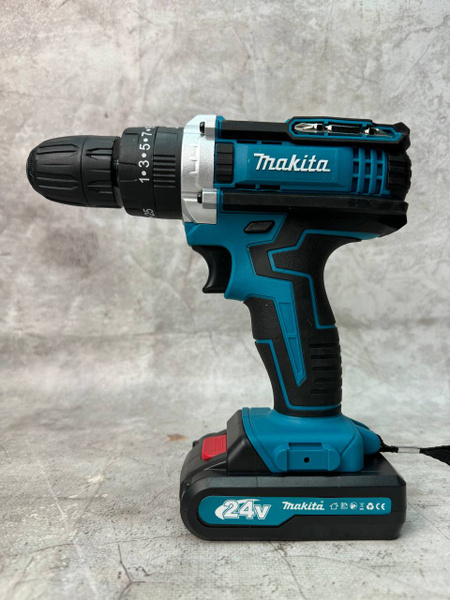 Шуруповерт акк 24В 42Нм 2*2А*ч биты, головки в наборе кейс Makita