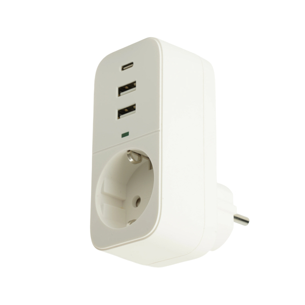 Сетевой фильтр 1гн+2USB+1Type-C 16А/2,4A (белый, земля) Nova STEKKER