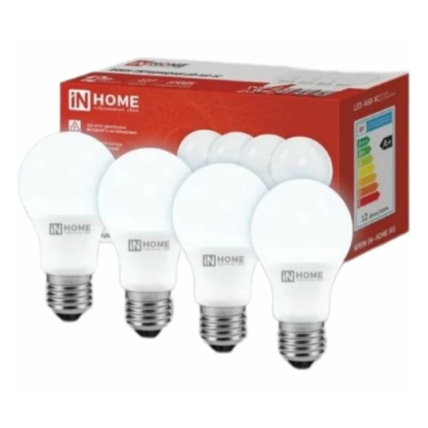 Лампа св/д A60 15Вт 6500К Е27 1430Лм (4шт./упак) IN HOME