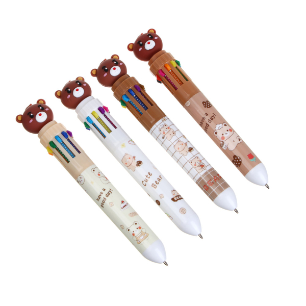 Ручка шариковая 10-цветная, с фигуркой "Мишка", 4 дизайна