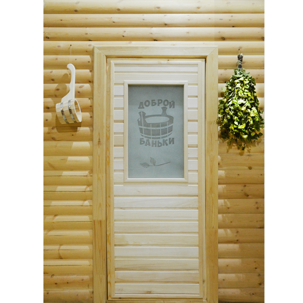 Дверной блок ЛИПА 700 х 1900 мм ПО САТИН с рисунком ДОБРОЙ БАНЬКИ
