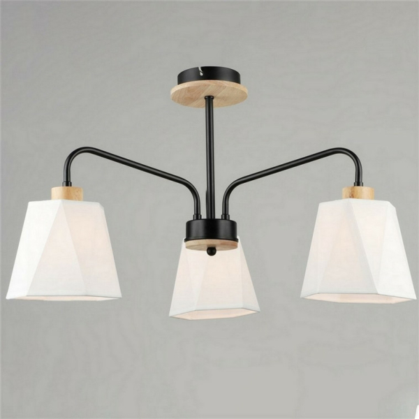 Люстра 3*60Вт Е27 плафон стекло черный-дерево 64*35 см 12м2 Baizheng