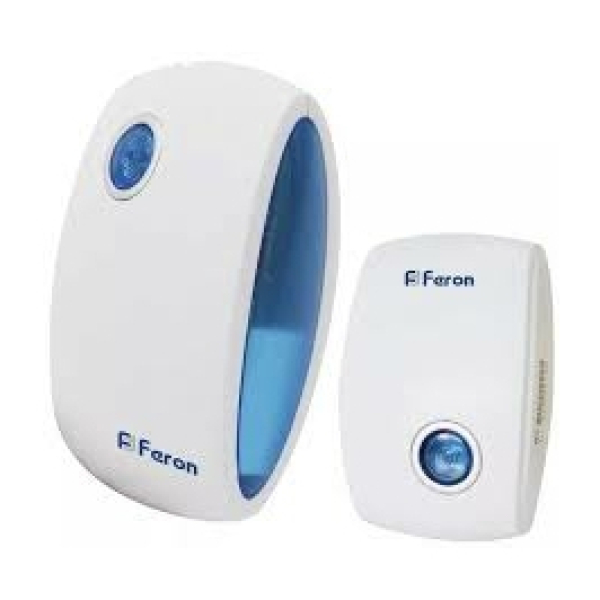 Звонок беспроводной 36 мелодии 80м белый синий IP20 E-376 Feron
