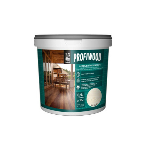 Антисептик-лазурь полиакриловый 0,9л белый Profiwood