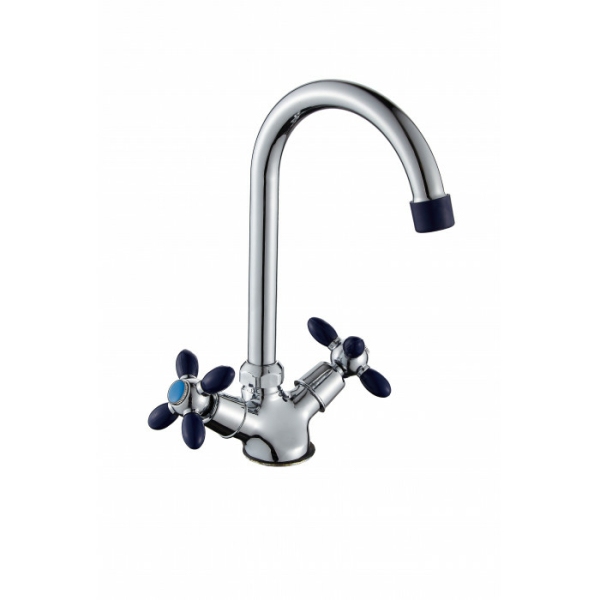 Смеситель для кухни маховик высокий излив голубой D4471-6 DIKALAN