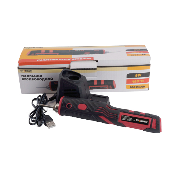 Паяльник 8вт беспроводной 1800mAh 5В нихромовый нагреватель красный/черный PLE801-08 Stekker