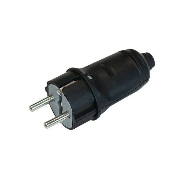 Вилка прямая 16A 2P+PE 220В IP44 каучук черная 1-2. SALE