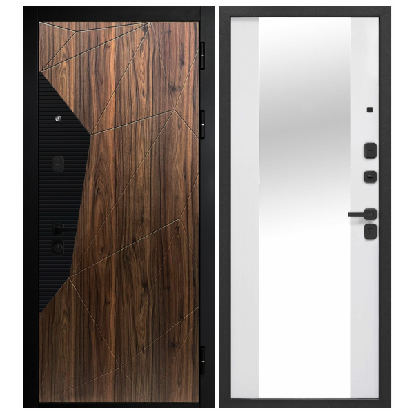 Дверь 9 см Геометрия/ Эмалит белый  ЗЕРКАЛО 860*2050  П мдф/мдф Сибирский Стандарт