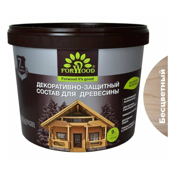 Био-лазурь для древесины 9л бесцветный Forwood