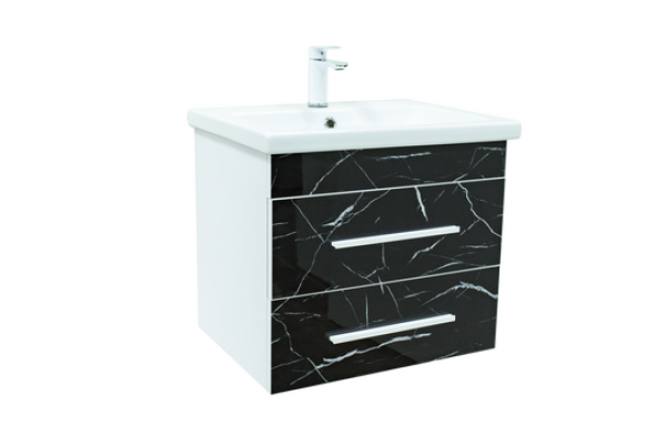 Тумба подвесная КЕНИЯ 50 два ящика Черный мрамор/Белый Лак под умывальник COMO 50