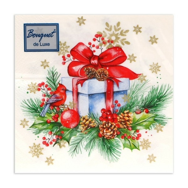 Салфетки бумажные Подарок на Новый год 24*24см 25шт