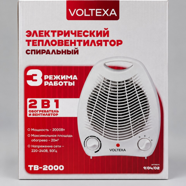 Тепловентилятор 2кВт 3 режима белый ТВ-2000 VOLTEXA